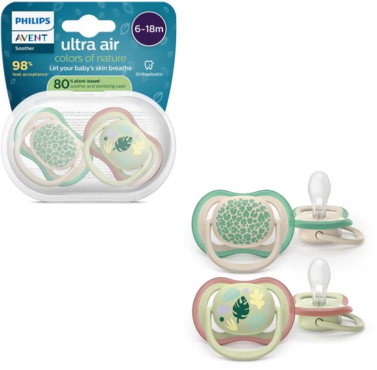 Philips Avent Ultra Air – Ademend en lichtgewicht fopspeen (6-18 mnd) – 2 stuks - SCF087/17 van Philips Avent