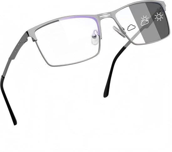 Photochromic Anti-blauwlicht Bril Heren Dames Blauwlichtfilter Gaming Computerbril Fotochromen Blauwlichtbril met Metalen Frame