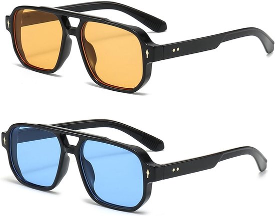 Pilot Retro Double Bridge rechthoekige zonnebril voor dames en heren, klassiek, vierkant, vintage bescherming, UV400, rijden in de open lucht