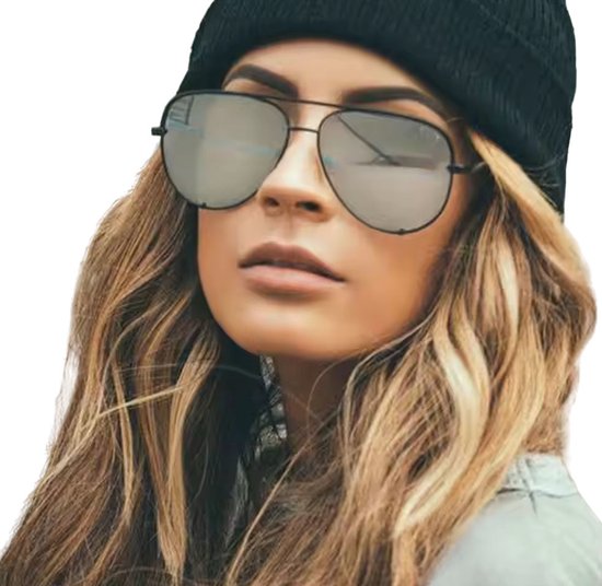 Piloten bril Zilver Zwart - Spiegelglas - Dames Fashion - Zonnebril - Zomer - Bril van Merkloos