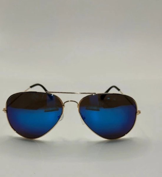 Piloten Heren Dames Zonnebril Goud Metaal | Aviator |Piloten Zonnebril |Heren Zonnebril | Dames Zonnebril |Festival Zonnebril | Carnaval | Retro Blauwe Spiegelglazen van Merkloos