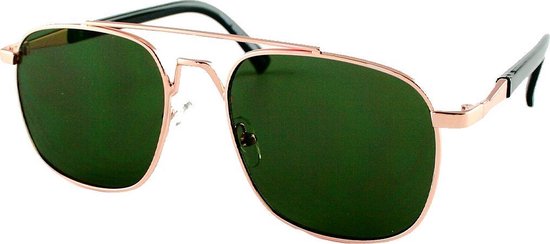 Piloten Retro Vierkante Heren Dames Zonnebril Goud Metaal - Donker Groene Glazen van Pilot