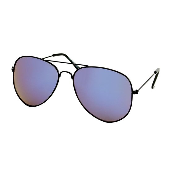 Piloten Zonnebril Zwart - Heren Zonnebril - Dames Zonnebril - Goedkope Zonnebril Blauw Paars Spiegelglas - UV 400 van Pilot