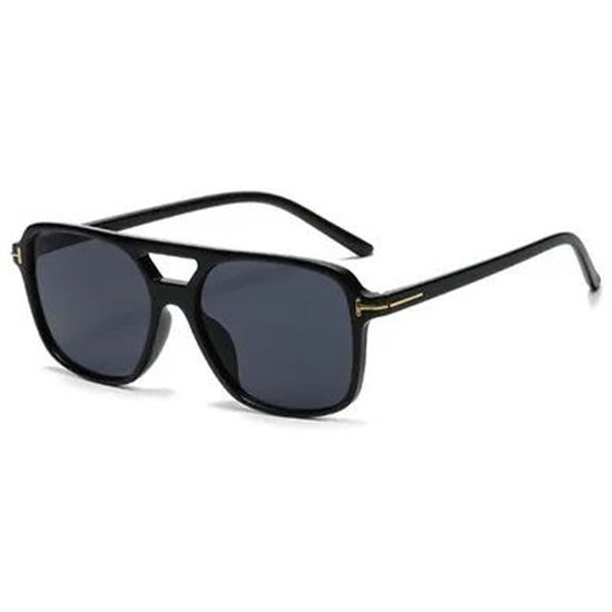 Pilotenbril - Vierkante Zonnebril - Zonnebrillen - Festival bril - Rave bril - Glasses - Zwart - Zwarte glazen van Merkloos