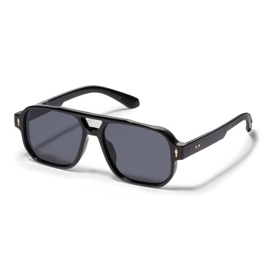 Pilotenbril - Zonnebrillen - Festival bril - Rave bril - Glasses - Classic model - Dik montuur - Zwart - Zwarte glazen van Merkloos
