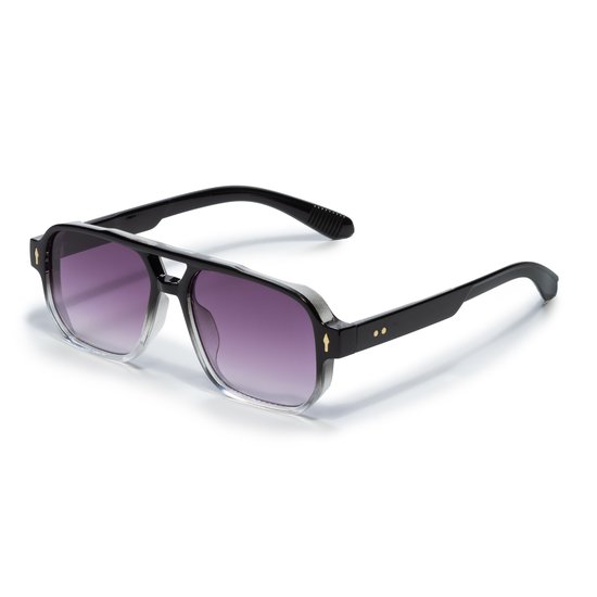 Pilotenbril - Zonnebrillen - Festival bril - Rave bril - Glasses - Classic model - Zwart/transparant - Paarse glazen van E-Fausto