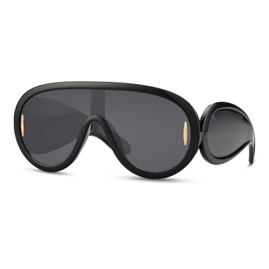 Pilotenbril - Zonnebrillen - Festival bril - Rave bril - Glasses - Met zijlenzen - Zwart - Zwarte glazen van Kostoo