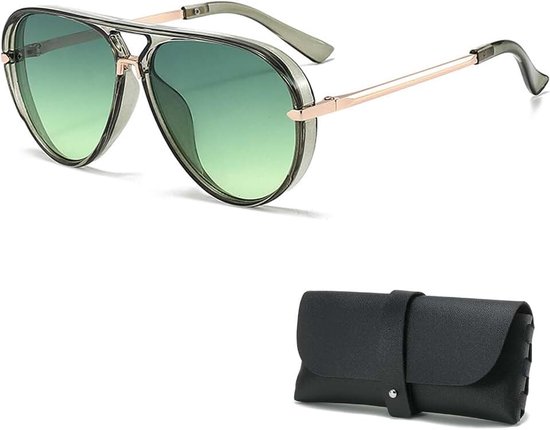 Pilotenzonnebril Dames, Double Bridge Design met UV400 Bescherming voor Rijden & Vakantie, Inclusief Zwart Etui
