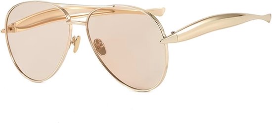 Pilotenzonnebril voor dames en heren met goud gestroomlijnd metalen frame, retro dameszonnebril, trendy tinten voor UV400-bescherming