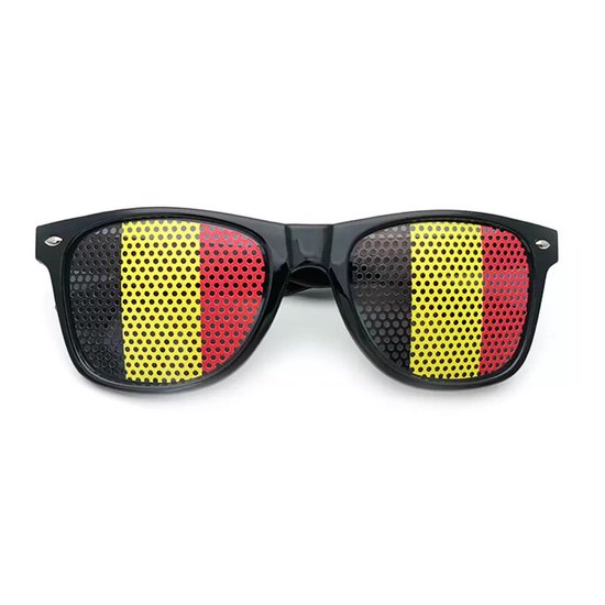 Pinhole zonnebril Belgische vlag - Festival bril - Rave bril - Glasses - Rode Duivels - Ek voetbal - Zwart/geel/rood van LuxSunglasses
