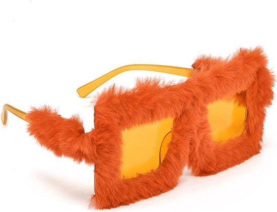 Pluche Zonnebril - Feestbril - Feestdecoratie - Uniek Pluche Design - 10 x 6.3 cm - Oranje van Merkloos
