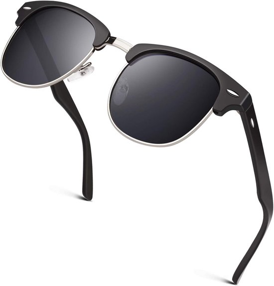 Polariserende Halfframe Zonnebril met Browline Stijl - Unisex en Matt Zwart