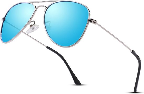 Polariserende Pilotenbril Kinderen met UV400 Bescherming - Gespiegeld Zilver/Blauw - Voor Jongens & Meisjes (4-15 jaar)