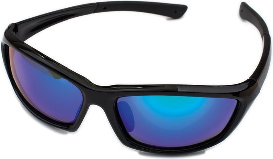 Polariserende Zonnebril PolarPower Antislip Flexibel Blauw Zwart Spiegelglas– Bootbril Sportzonnebril Sport Vis Boot Fiets Fietsbril Visbril Spiegelglazen van Polar