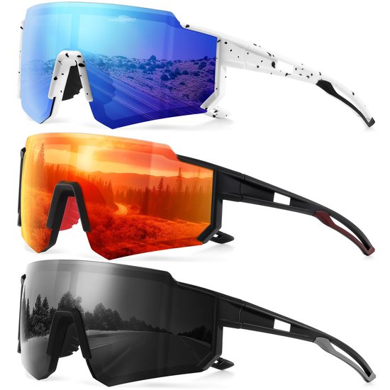 Polarized Zonnebril - UV400 Zonnebril - Sportief En Slank Design Voor Fietsen En Hardlopen - 3 Pairs - Grijs, Spiegelend, Geel van Top Vision