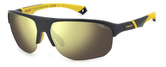 Polaroid® Black & Yellow Sports Master Half Rim Sport Zonnebril Spiegel Sportzonnebril + Hoofdband van Polaroid