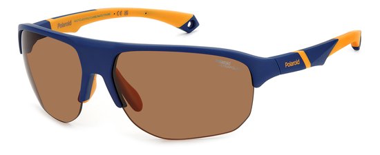Polaroid® Blue & Orange Sports Master Half Rim Sport Zonnebril Halfopen Sportzonnebril + Hoofdband van Merkloos