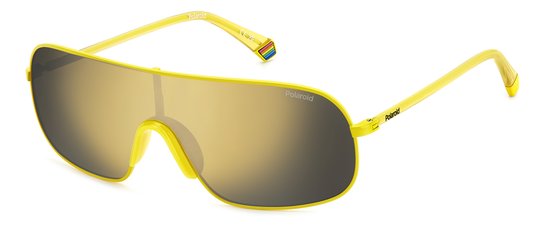 Polaroid® Metal Yellow Hornet Zonnebril Doorlopende Bril Lichtgewicht Masker Maskerbril Mask Bril van Polaroid