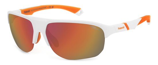 Polaroid® White & Orange Half Rim SportZonnebril Verstelbare Poten + Neus Halfopen Sport Zonnebril van Polaroid
