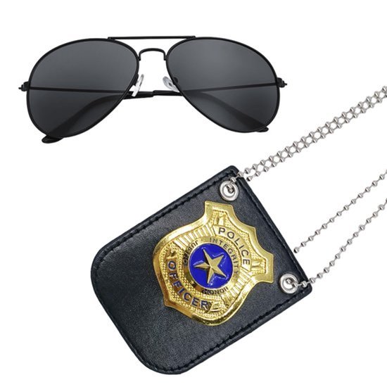 Politiekostuum Kinderen - Politie Kostuum - Verkleedset - Politieaccessoires - Zonnebril - Politiebord - Gouden Accesoires