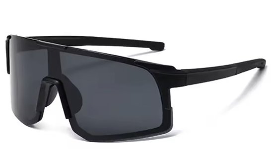 PREMIUM Zwarte Zonnebril INCLUSIEF gratis bescherm case voor Dames & Heren - Zwart montuur - Sportbril wielrenbril skibril fietsbril festivalbril - Zwarte lens - Gepolariseerd - Monoblock anti-UV van Merkloos
