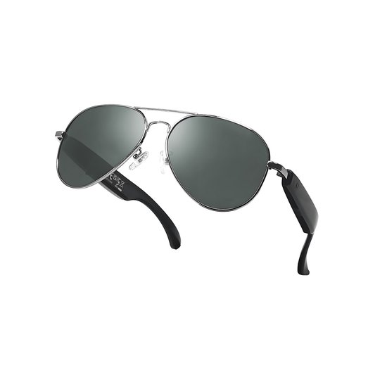 PULUZ Slimme bril - Bluetooth-bril - AI Smart Translator-bril - Pilotenzonnebril met UV400-bescherming, muziek- en spraakondersteuning en AI realtime vertaling in meer dan 100 talen (zilveren montuur + grijze lenzen) van PULUZ