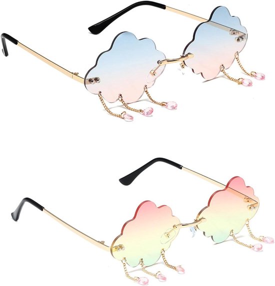 Punk Bril Vrouwen Onregelmatige Zonnebril Randloze Manier - Goud Blauw-Roze - Verjaardagen Partijen van Merkloos