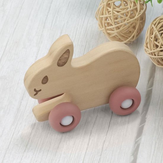 Rammelaar Baby Konijn - Houten Speelgoed Baby - Peuter Speelgoed - Pastelkleuren - WoodyDoody van RAM.