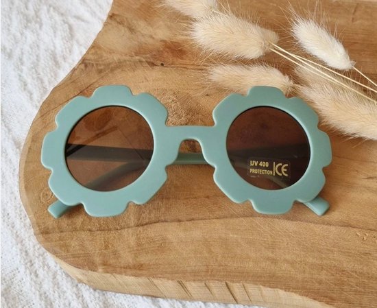 Rammelaartje - Zonnebril kind 2-6 jaar - groen - uv400 - bloemetjesmontuur van Merkloos