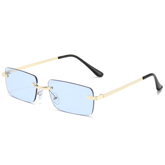 Randloze Zonnebril – Ultra-Klein Rechthoekig Blauw Frame voor Zonnebril Heren en Zonnebril Dames Zonnebrillen - Blauw