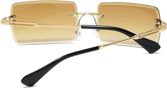 Randloze Zonnebril – Ultra-Klein Rechthoekig Blauw Frame voor Zonnebril Heren en Zonnebril Dames Zonnebrillen - Dubbel amber