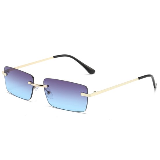 Randloze Zonnebril - Ultra-Klein Rechthoekig Blauw Frame voor Zonnebril Heren en Zonnebril Dames Zonnebrillen van Merkloos
