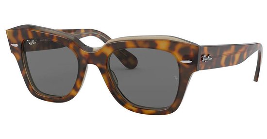 Ray-Ban State Street Havana On Transparent Brown/ Dark Grey Maat: Small (52) - Zonnebril - - RB2186-1292B1