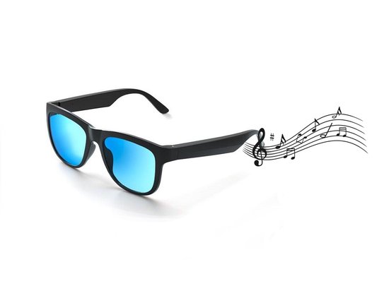 RayBeats Bluetooth Zonnebril - Smart Glasses - Zonnebril Bluetooth - Ingebouwde Speakers voor muziek - handsfree bellen - Gepolariseerd Glas - Lichtgewicht 31 gram - 6 uur speeltijd - Heren en Dames – Blauwe spiegelglazen - Mat Zwart montuur van RayBeats