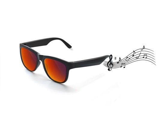 RayBeats Bluetooth Zonnebril - Smart Glasses - Zonnebril Bluetooth - Ingebouwde Speakers voor muziek - handsfree bellen - Gepolariseerd Glas - Lichtgewicht 31 gram - 6 uur speeltijd - Heren en Dames - Rode spiegel glazen - Mat Zwart montuur van RayBeats
