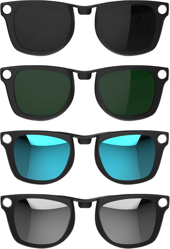 RCstyle HiBloks 4 stuks gepolariseerde clip voor Ray-Ban Meta Wayfarer & Gen 2, Zwart+groen+zilver+blauw, Standard - ShopVlot