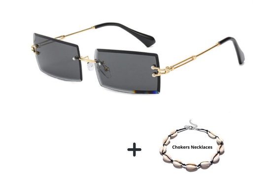 Rechthoek Sunglasses – Luxe brillen – Nieuwste trendy zonnebril - Randloze zonnebril -  Chokers Necklaces – Zonnebril heren en dames