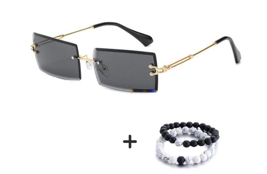 Rechthoek Sunglasses - Luxe brillen - Nieuwste trendy zonnebril - Randloze zonnebril - Natuursteen Armbanden –– Zonnebril heren en dames