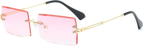 Rechthoekige zonnebril dames heren randloze vierkante bril bril bril UV400, roze, Small