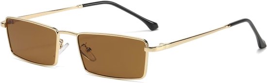 Rechthoekige zonnebril voor vrouwen mannen vintage retro kleine rechthoek smalle zonnebril 90s metalen frame UV400 bescherming