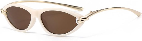 Retro Cat Eye Sunglasses Oval Sunglasses for Women 90s Small Trendy Cat-Eye Glasses Gold Frame UV400 Protection - ShopVlot