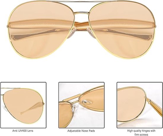 Retro gold aviator sunglasses for men and women, 2025 metal oversized 70s aviator sunglasses van Merkloos