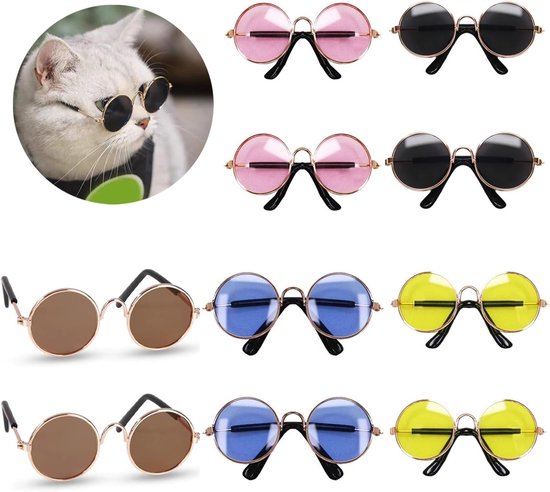 Retro Huisdier Zonnebrillen - 10 Stuks Rond, Geschikt voor Honden en Katten, Leuke Accessoires voor Foto's in Vijf Kleuren