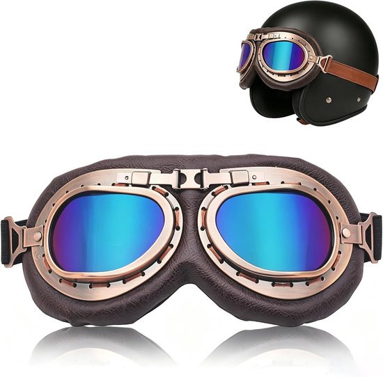 Retro, motorbril, vintage motorbril, vintage zonnebril, motorbril, veiligheidsbril, pilotenbril, voor fiets, skibril, motorbril, bril voor halve helm