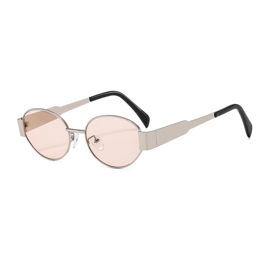 Retro Oval Zonnebril - Roze/Zilver | Metalen Frame | Fashion Favorite van Merkloos