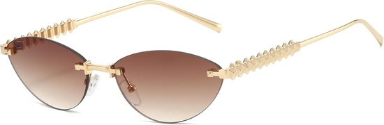 Retro ovale zonnebril voor dames, randloze kleine ovale kattenoog zonnebril jaren 90 y2k ovaal smal metalen frame bril met uv-bescherming