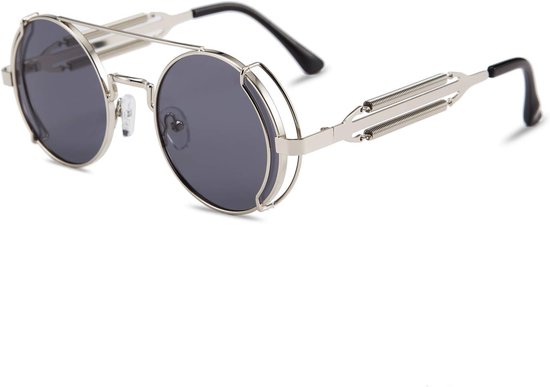 Retro Steampunk Zonnebril Gepolariseerd Rond Hippie Metalen Montuur Vintage Festival Bril voor Vrouwen Mannen met UV-bescherming