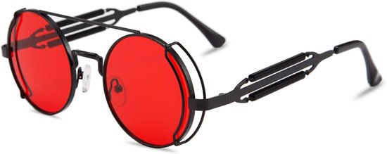 Retro Steampunk Zonnebril Gepolariseerd Rond Hippie Metalen Montuur Vintage Festival Bril voor Vrouwen Mannen met UV-bescherming