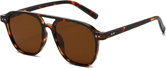 Retro stijl dubbele brug zonnebril - voor vrouwen mannen 70s vintage stijl UV400 bescherming vierkante brillen rijden