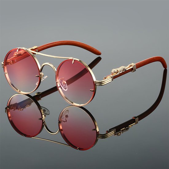 Retro unisex modebril – vintage montuur van metaal en acetaat, vierkant ontwerp met decoratieve elementen (dubbele roze glazen). van Merkloos